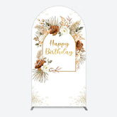 Aperturee - Aperturee Rural Boho Floral Gold Happy Birthday Arch Backdrop